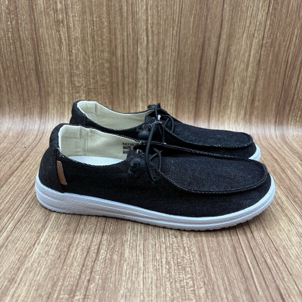 Corkys Kayak Boat Shoes Women 7 Black Denim Slip On Bungee Laces NEW